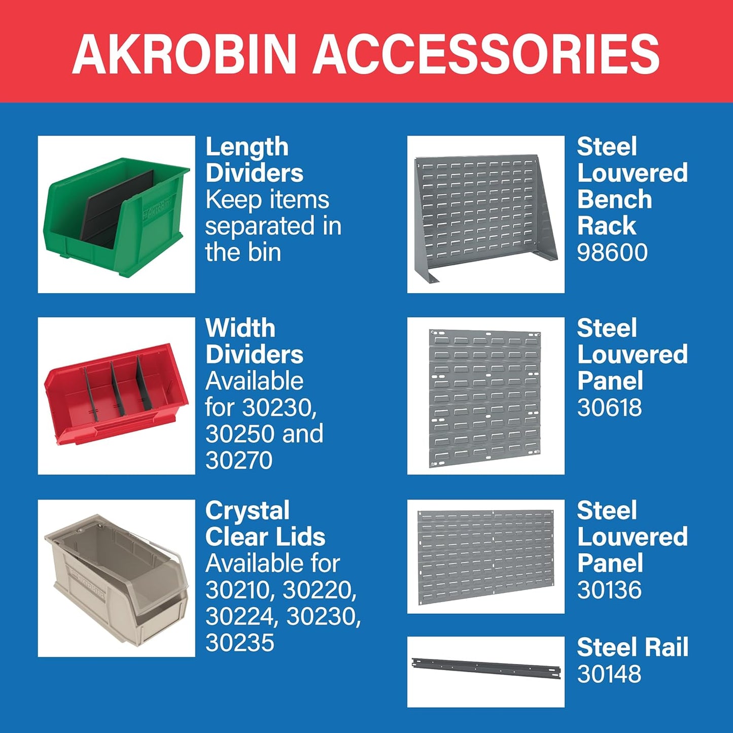 Akro-Mils 30210 AkroBins Plastic Storage Bins, Space-Saving Stackable Bins for Garage, Pantry, Craft Organization, 5-" x 4-" x 3-", Red, 24-Pack