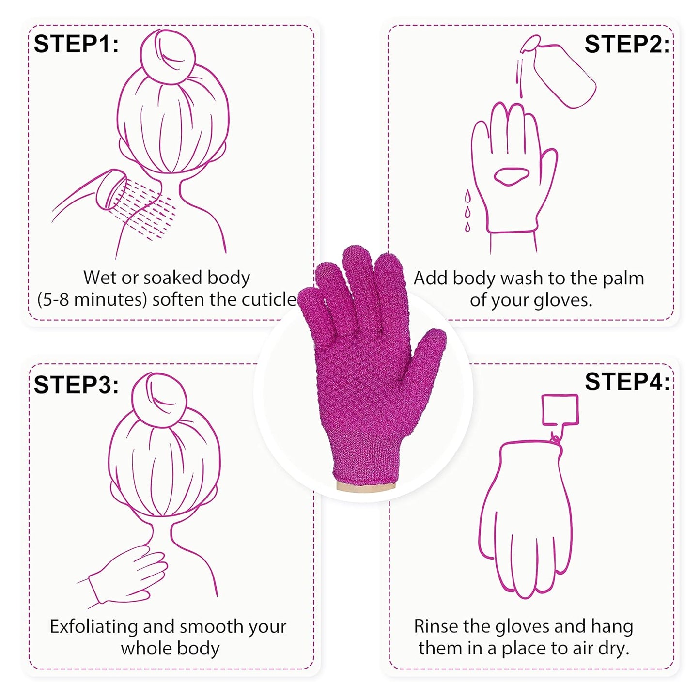 Evridwear Exfoliating Dual Texture Bath Gloves for Shower, Spa, Massage and Body Scrubs, Dead Skin Cell Remover, Gloves with Hanging Loop (1 Pair Innuendo Heavy Glove)