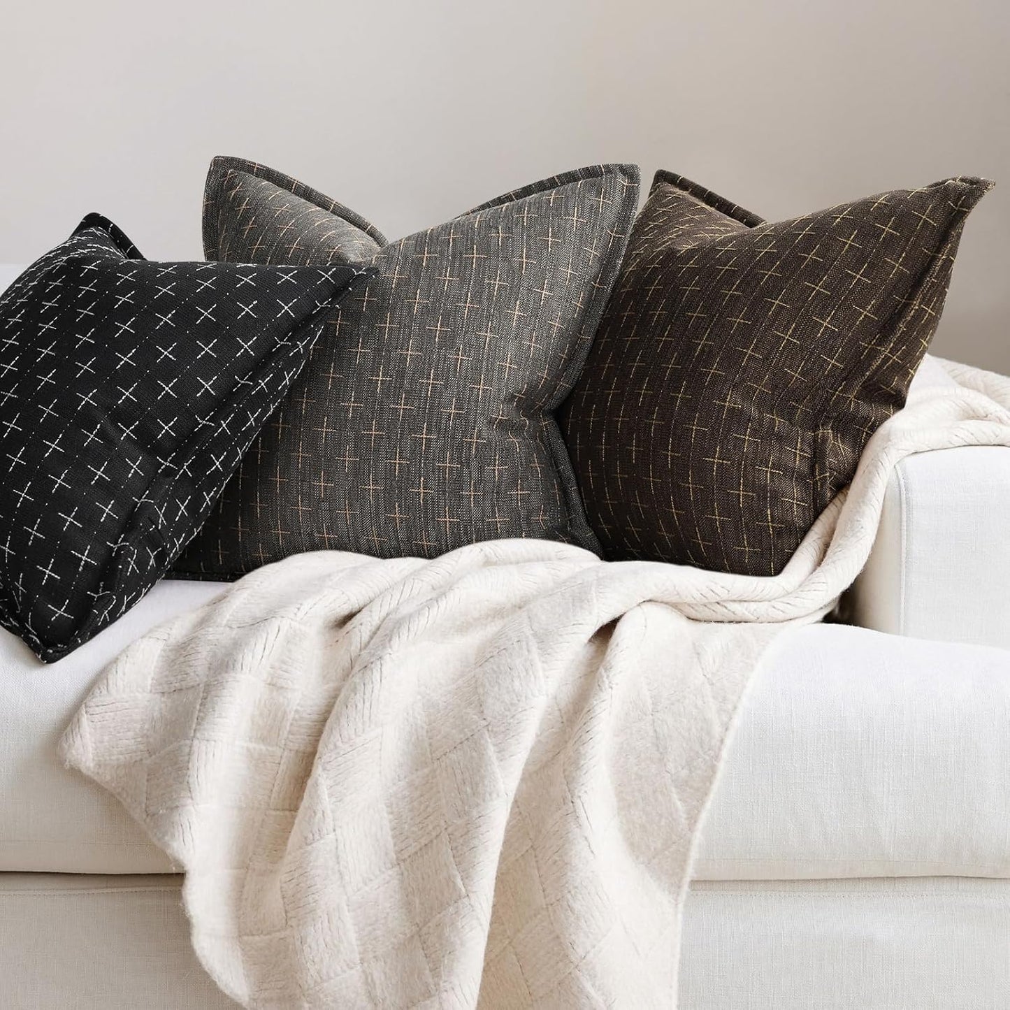 ZWJD Pillow Covers 26x26 Set of 2 Soft Polyester Textured Pillow Covers with Stylish Flange Edge Cozy Farmhouse Throw Pillows for Couch Bed Sofa Living Room