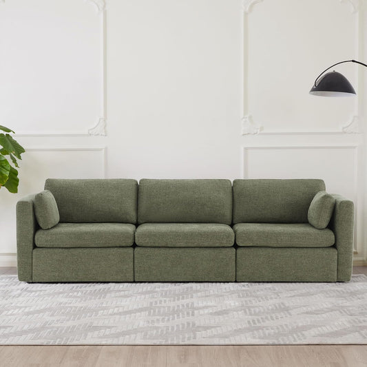 CHITA Oversized Modular Sectional Convertible Fabric Sofa Set, FSC Certified Extra Large Sectional Deep Seat Couch for Living Room, 112 inch Width,3 Seat Modern Modular Sofa, Moss Green