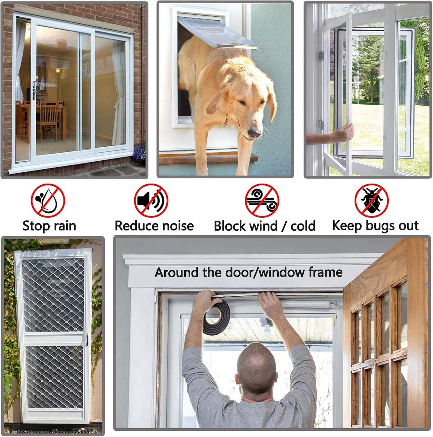 32ft Door Weather Stripping Door Seal Strip Brush for Sliding Windows/Doors Frame (32ft x11/32 Backing x 9/16 Brush inch, Black)