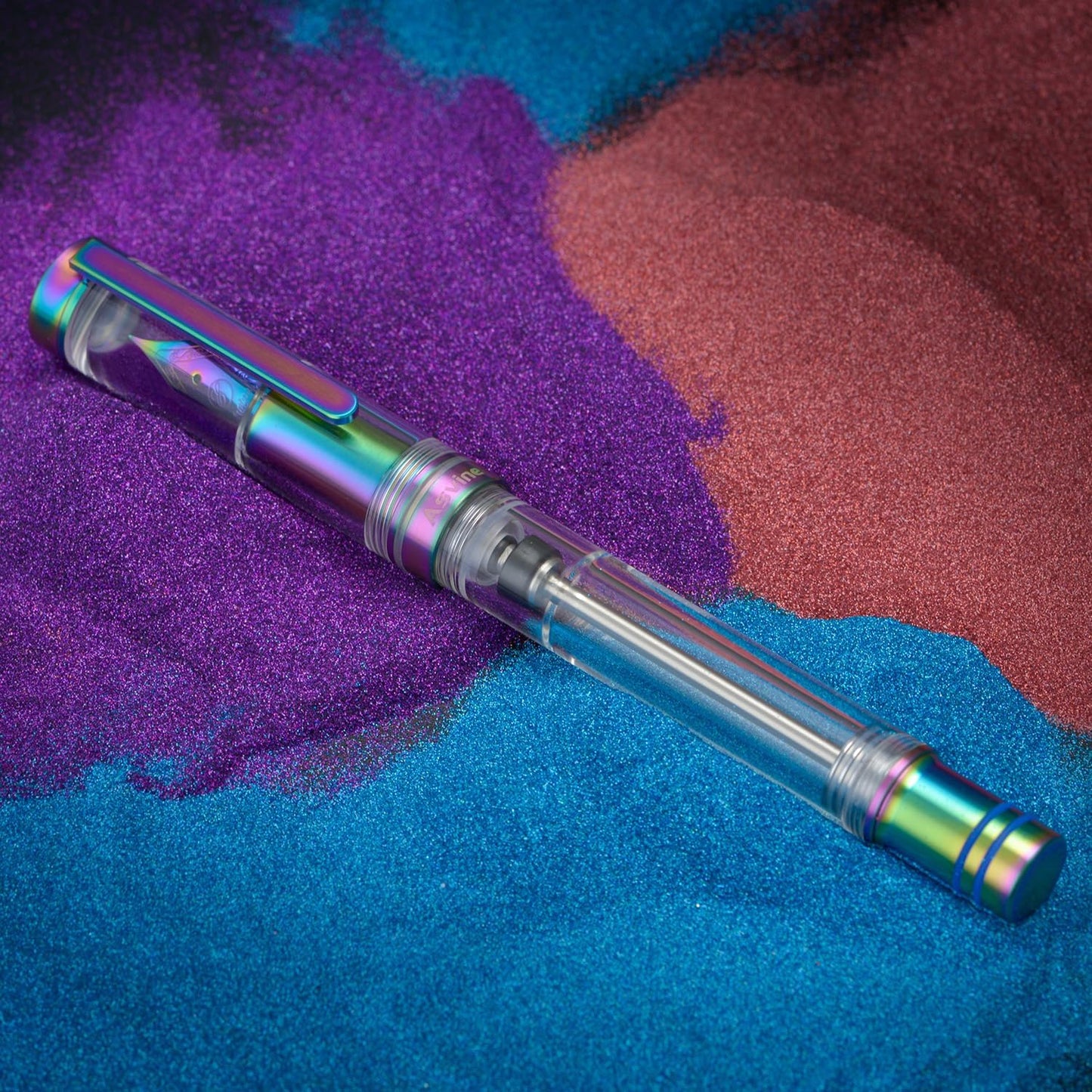 Asvine V200 Titanium Fountain Pen Vacuum Filling, Rainbow Iridium Fine Point Transparent Acrylic Smooth Writing Pen Case Set