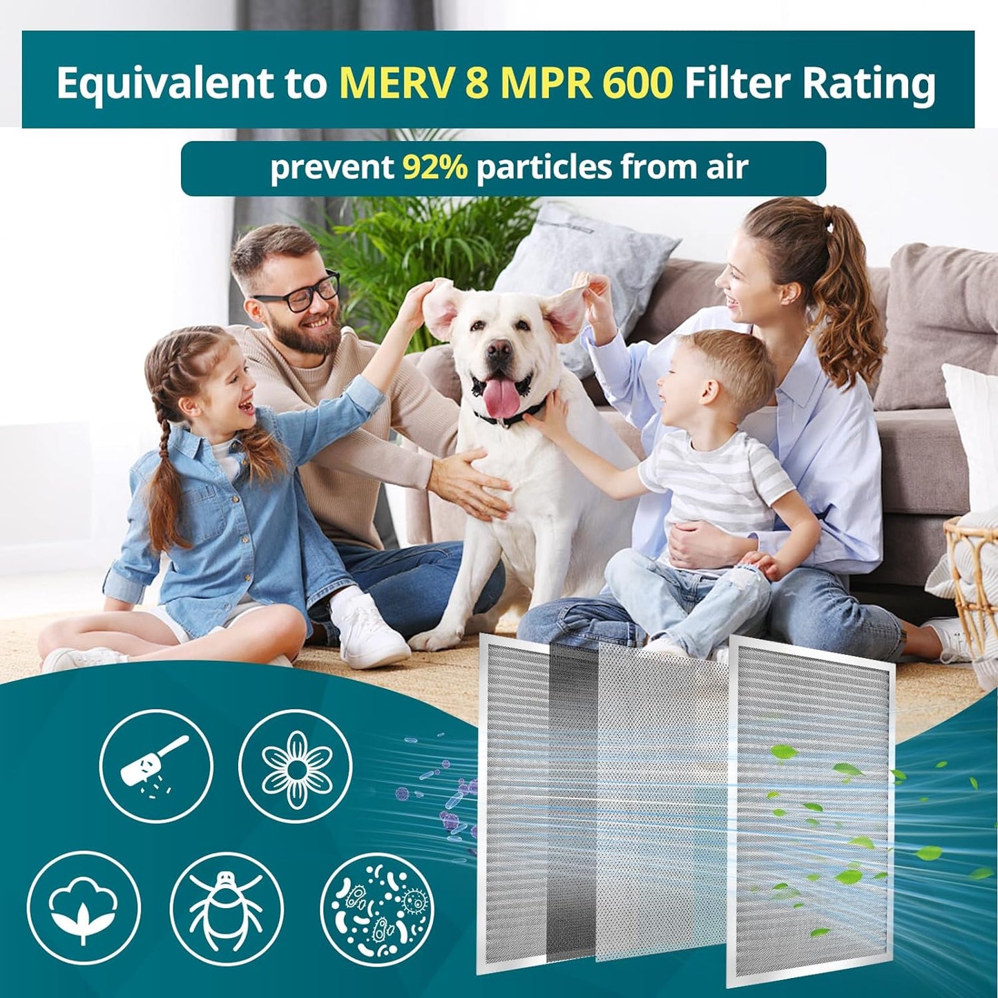 Torjim 12x12x1 MERV8 Washable & Reusable Electrostatic Air Filter - AC/HVAC Furnace Filter, Permanent, Easy Install