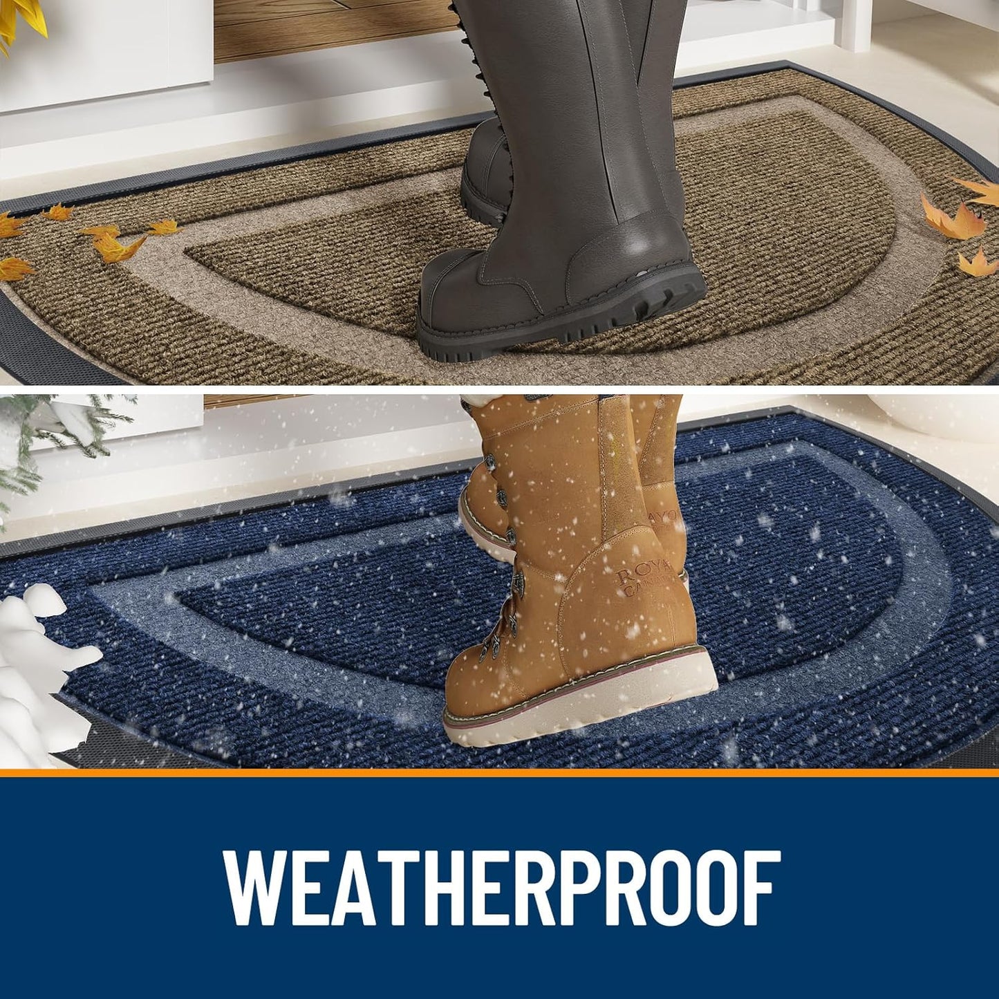 OLANLY Half Circle Door Mat Indoor Outdoor Entrance Welcome, Waterproof All-Season, All-Weather Doormat, Sturdy Natural Rubber, Low Profile, Easy Clean Patio Porch Entryway Mat, 29.5x17, Brown