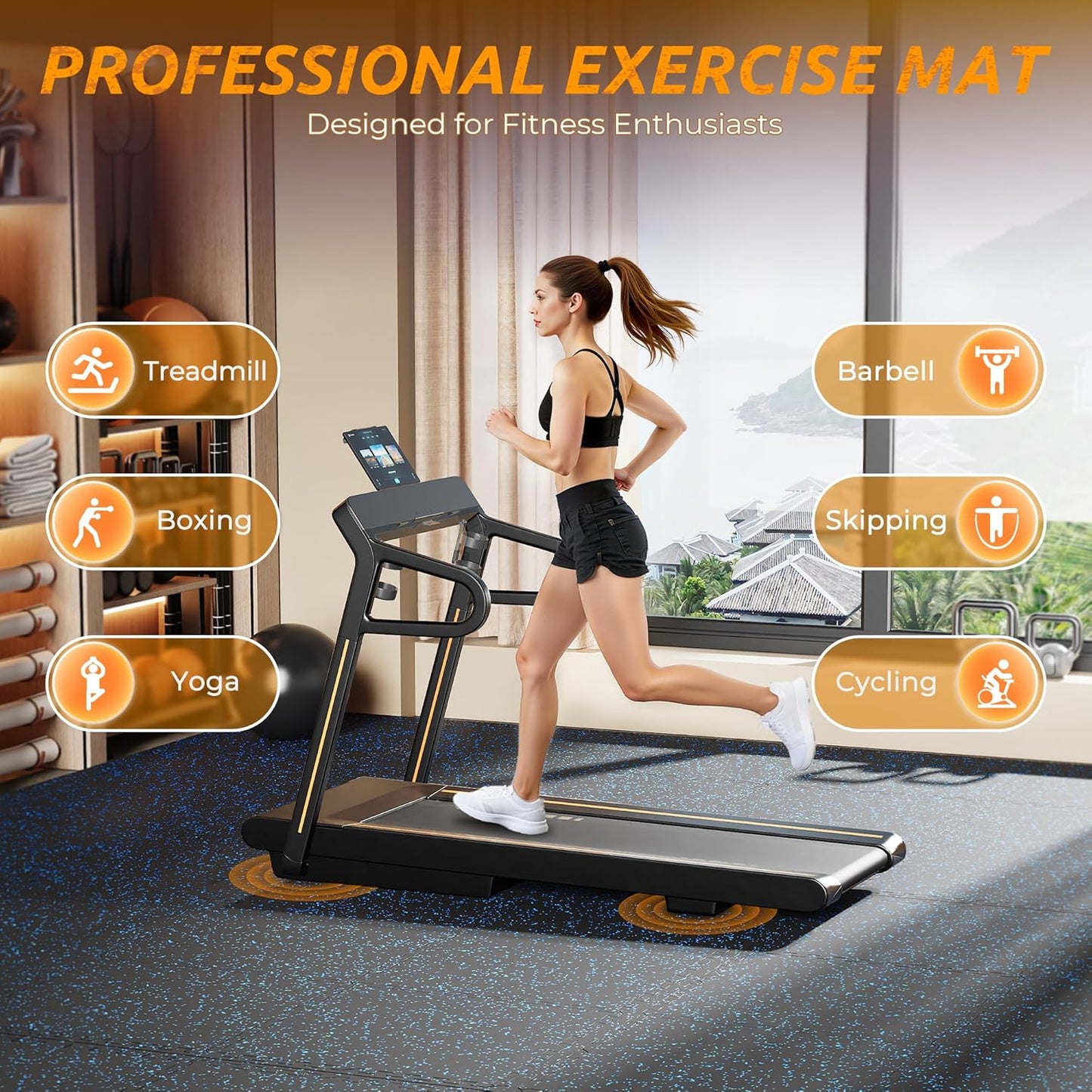 PRAISUN 0.6" Thicker Gym Mat, 12 Tiles 48 Sq Ft Workout Mats, Interlocking Foam Tiles with Rubber Top, High Density EVA Foam, Exercise Mat, Gym Flooring for Home Gym, Garage, 24 x 24in, Black/Blue