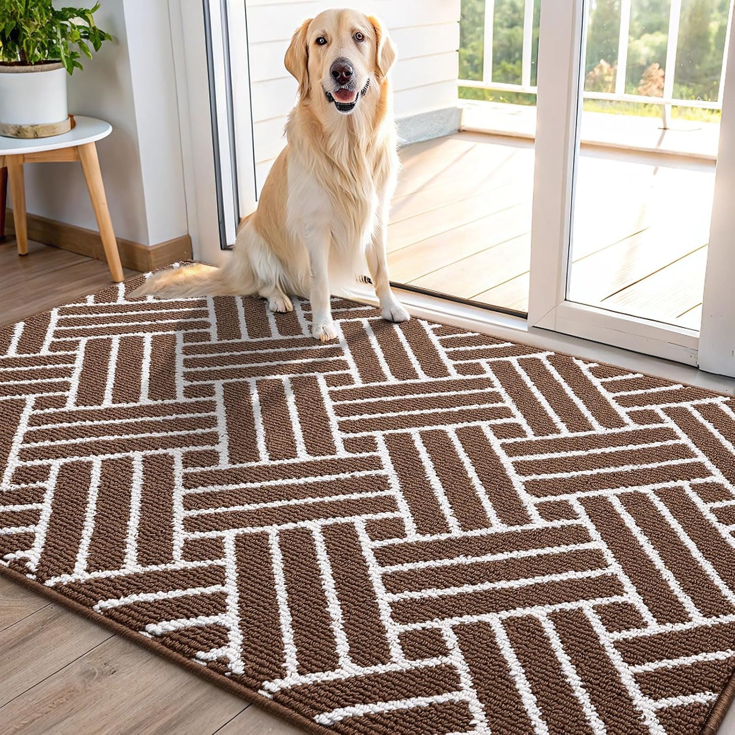 OLANLY Indoor Door Mat, 48x32 Inch, Dirt Resistant and Absorbent, Non-Slip Rubber Backing Floor Mats, Easy Clean Low-Profile Doormat for Entryway, Front Door, and Inside Entrance, Coffee