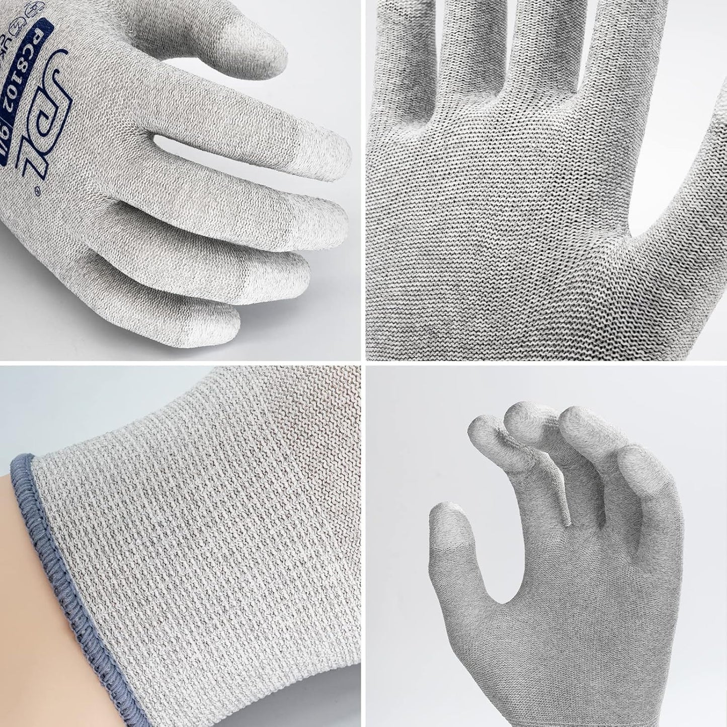 JDL ESD Work Gloves, Anti-Static Gloves for PC Building, 6 pairs, Computer Installation & Repair, High Resistance Carbon Fiber Gloves, Large