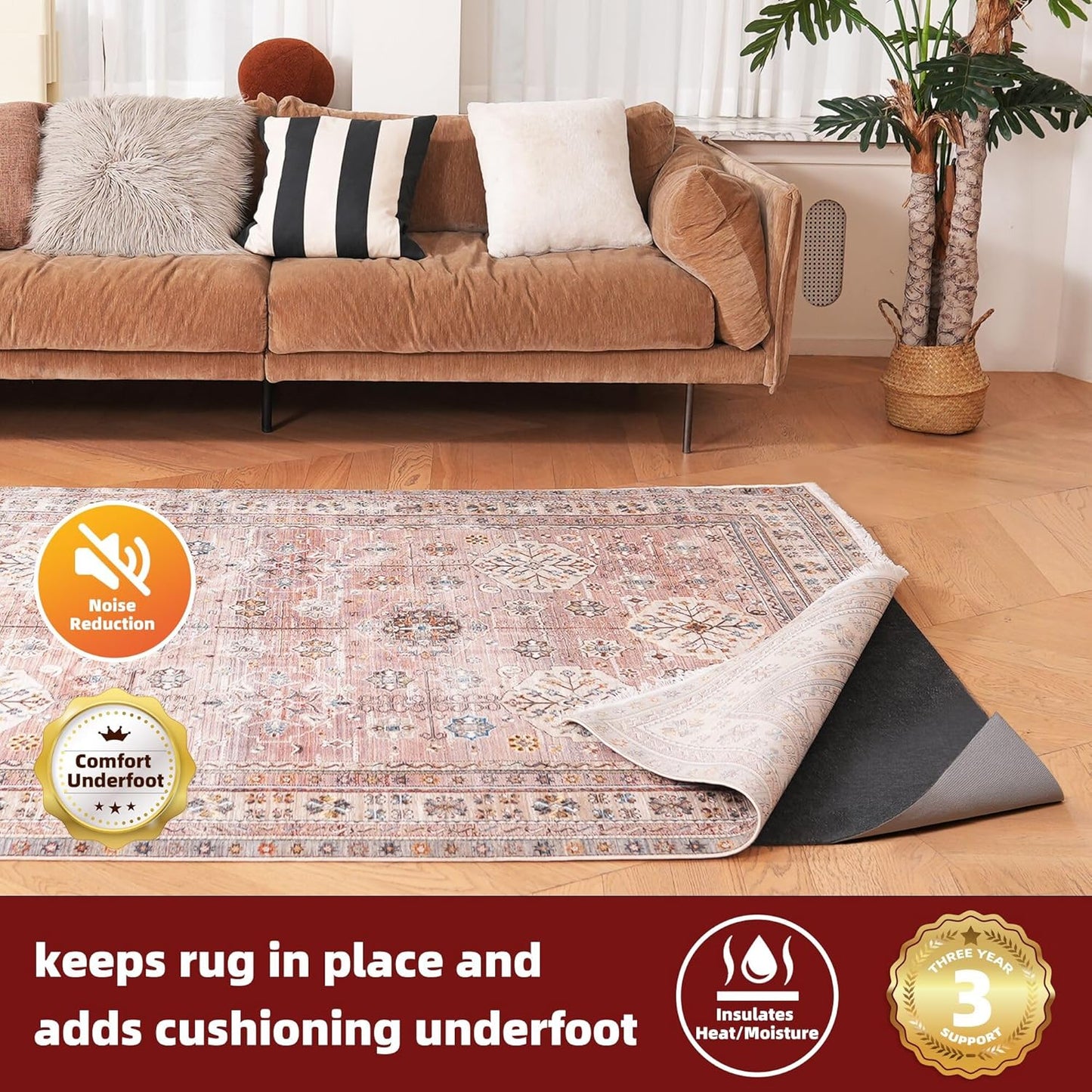 BAGAIL Felt and Natural Rubber Backing Rug Pads 1/8” Thick, 2 x 4 Ft Non Slip Rug Gripper Keep Rugs in Place, Under Area Rug Protective Cushioned Pads, Carpet Runners, Hardwood Floors Protection