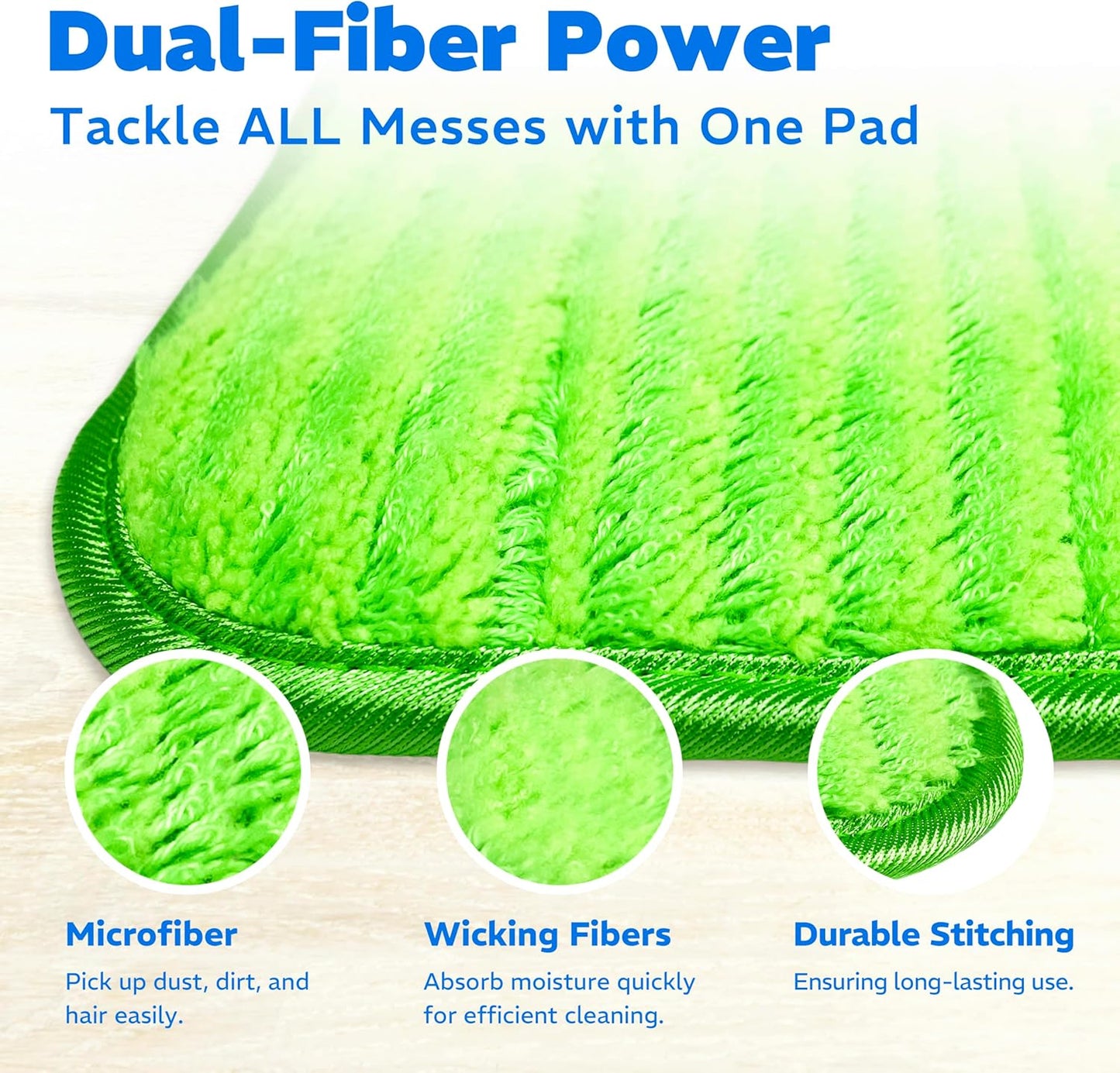 3 Pack Reusable Microfiber Mop Pads, Compatible with Swiffer PowerMop and Bona Mop, Machine Washable Cloths, Scraper Included, Refills for All Floor Cleaning, Wet Dry - 16"- 18"