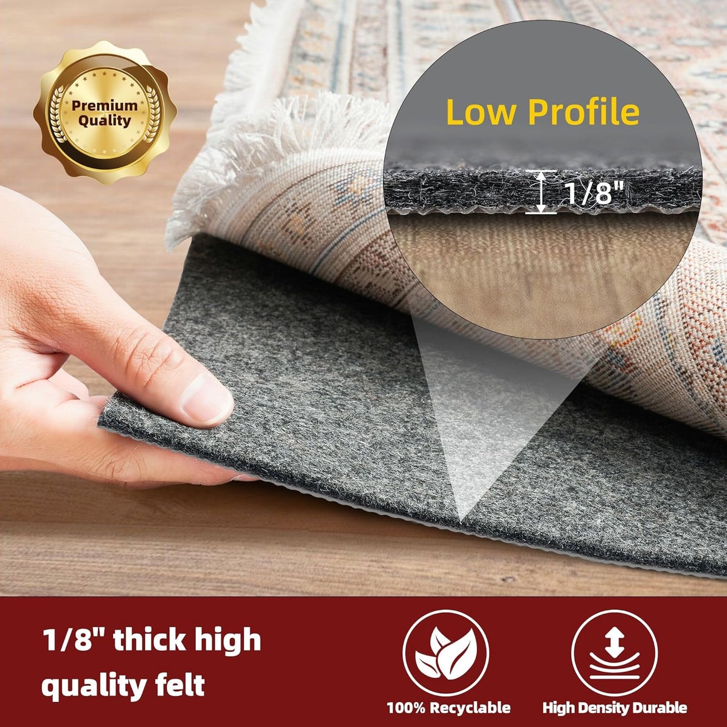 BAGAIL Felt and Natural Rubber Backing Rug Pads 1/8” Thick, 10 x 14 Ft Non Slip Rug Gripper Keep Rugs in Place, Under Area Rug Protective Cushioned Pads, Carpet Runners, Hardwood Floors Protection