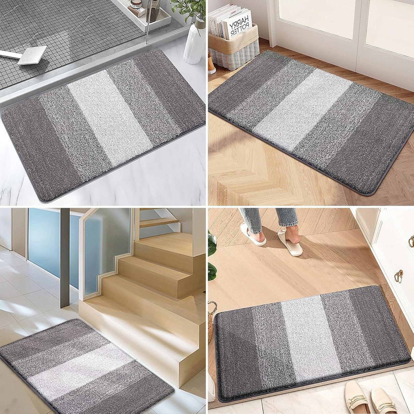 Kitinjoy Indoor Outdoor Door Mat, 48x32 Non-Slip Absorbent Dirt Trapper, Low-Profile Washable Inside Entrance Front Floor Mat, Sturdy Soft Entry Doormats for Entryway, Light Grey