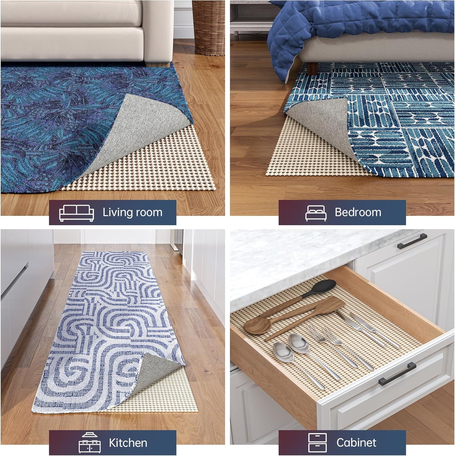 Non-Slip Rug Pad Gripper 2x3 Feet, Anti Skid Mat for Under Area Rugs, Keeps Rugs in Position and Safe, Thick Cushioned Carpet Pad for Hardwood Floors Protection