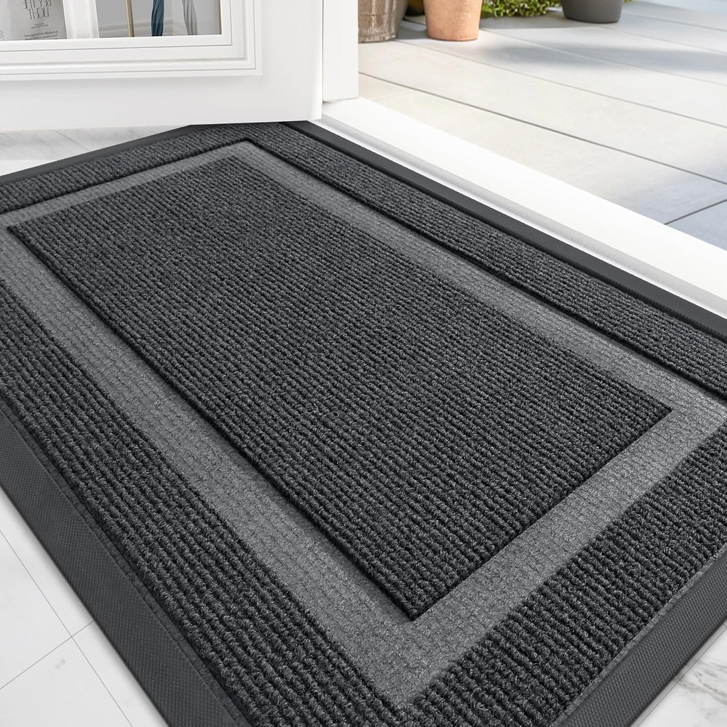 OLANLY Front Door Mat Indoor Outdoor Entrance, Waterproof All-Season, All-Weather Doormat, Sturdy Natural Rubber, Fade Resistant, Low Profile, Easy Clean Patio Porch Entryway Mat, 36x24, Grey