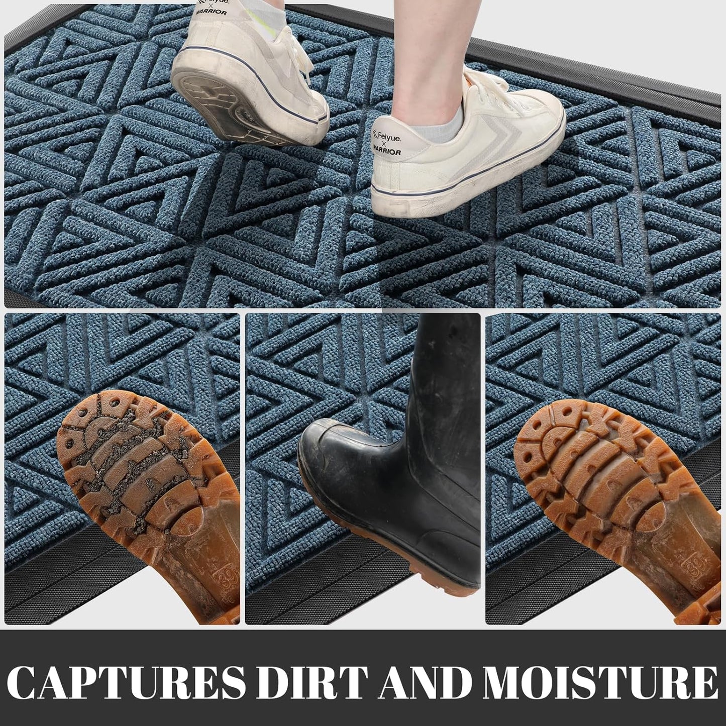 Yimobra Large Door Mat 36x24, All-Weather Waterproof Non-Slip Welcome Matt Outdoor, Heavy Duty Non Slip Doormat for Entryway for Patio and Garage Indoor, Easy Clean, Mix Blue