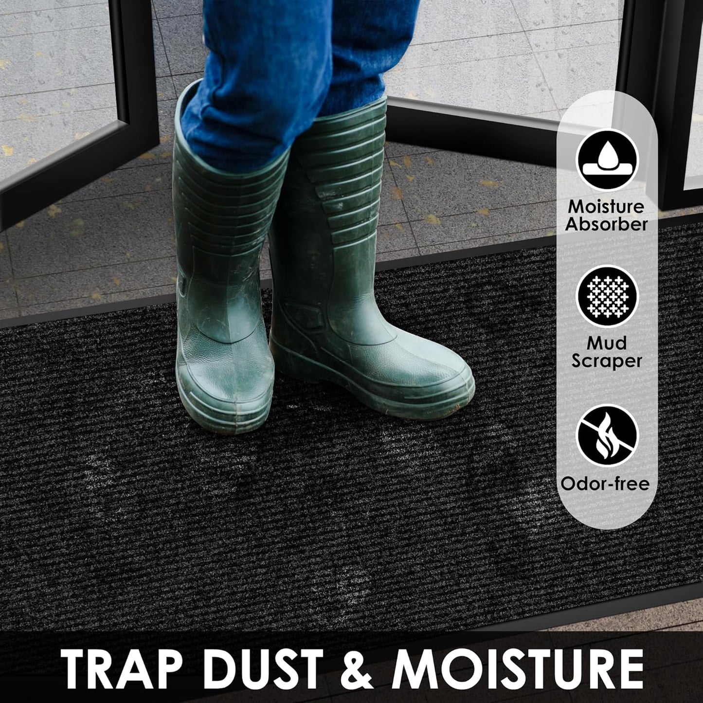 3′ x 34′ Front Door Mat Indoor Outdoor Entrance, Commercial Floor Mat Heavy Duty Dirt Trapper Entryway Doormat, Custom Size Non Slip Rubber Backing Welcome mat, Door Mat for High Traffic Area