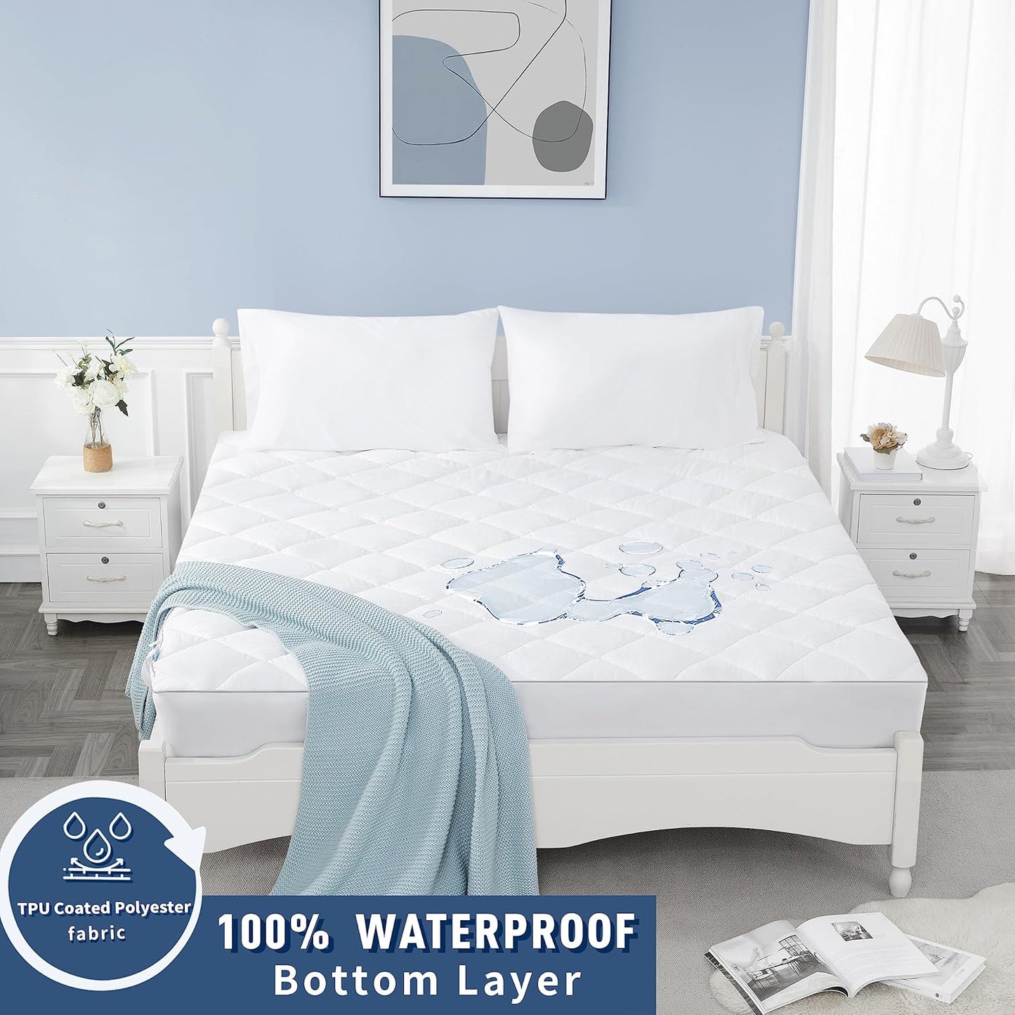 Sunflower Quilted Twin XL Mattress Protector, Mattress Pad Twinxl College Dorm, Cotton Twin XL Mattress Cover Waterproof, 18-22" Extra Deep Pocket Thin Version, Hypoallergenic Soft Durable