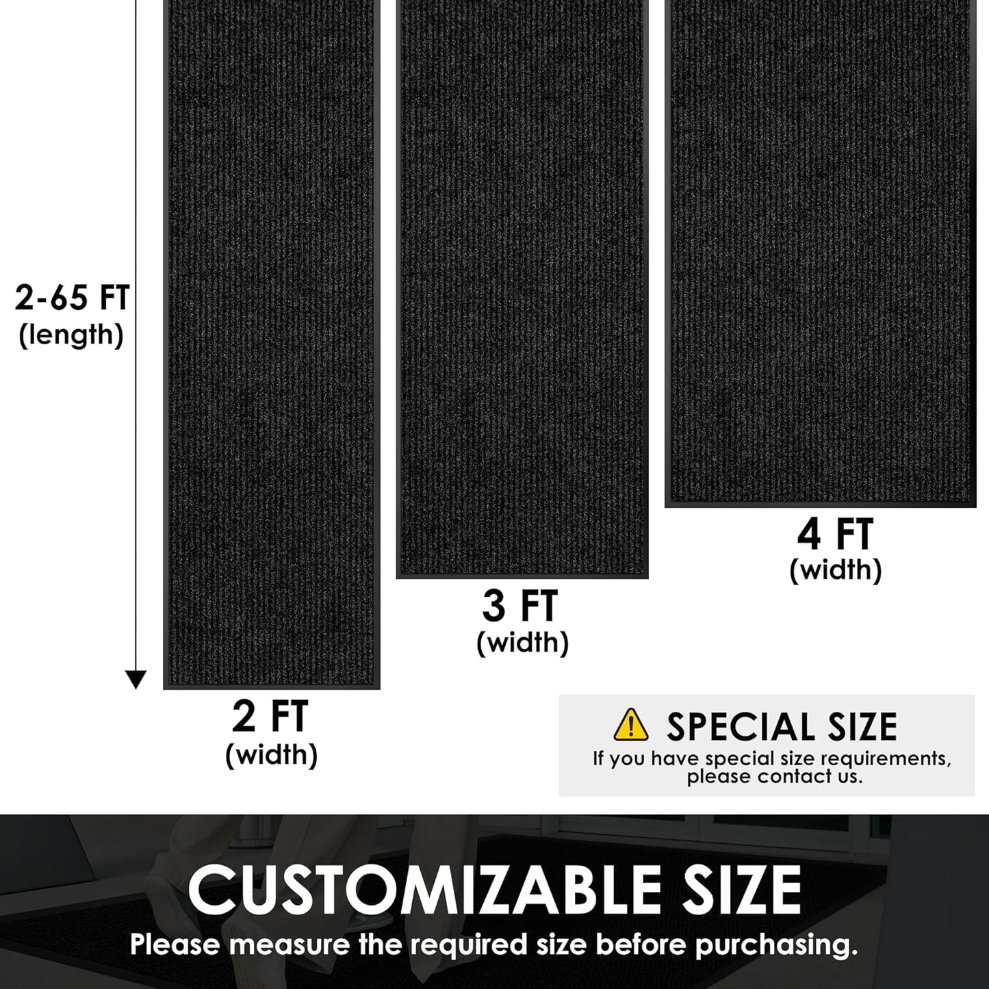 3′ x 22′ Front Door Mat Indoor Outdoor Entrance, Commercial Floor Mat Heavy Duty Dirt Trapper Entryway Doormat, Custom Size Non Slip Rubber Backing Welcome mat, Door Mat for High Traffic Area