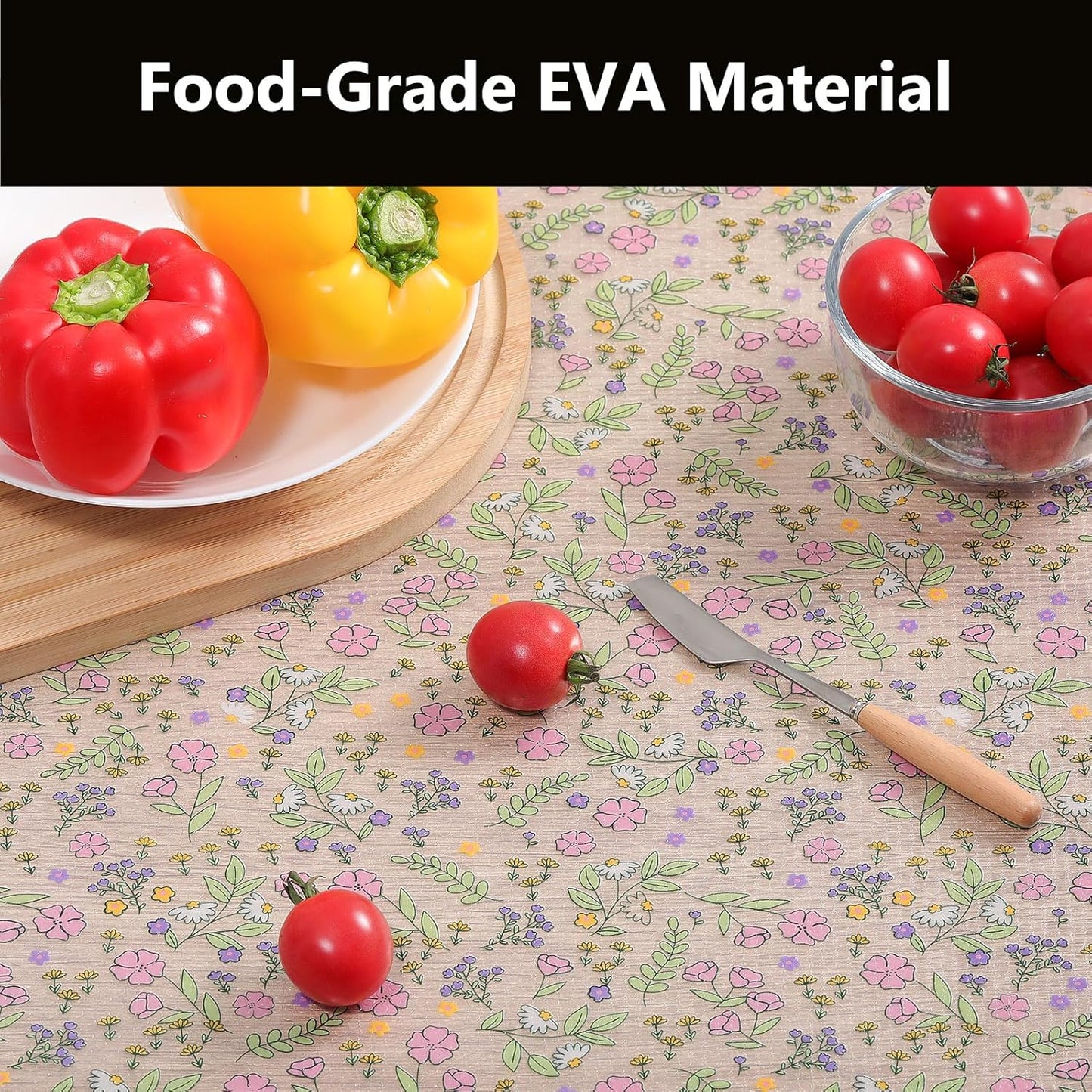 INNOLITES Non-Slip Shelf Liner – Cabinet & Drawer Liner Non-Adhesive – Waterproof Oil-Proof – Durable EVA with Floral for Kitchen Cabinets Refrigerator – BPA-Free, Easy to Cut 17.7" x 360"