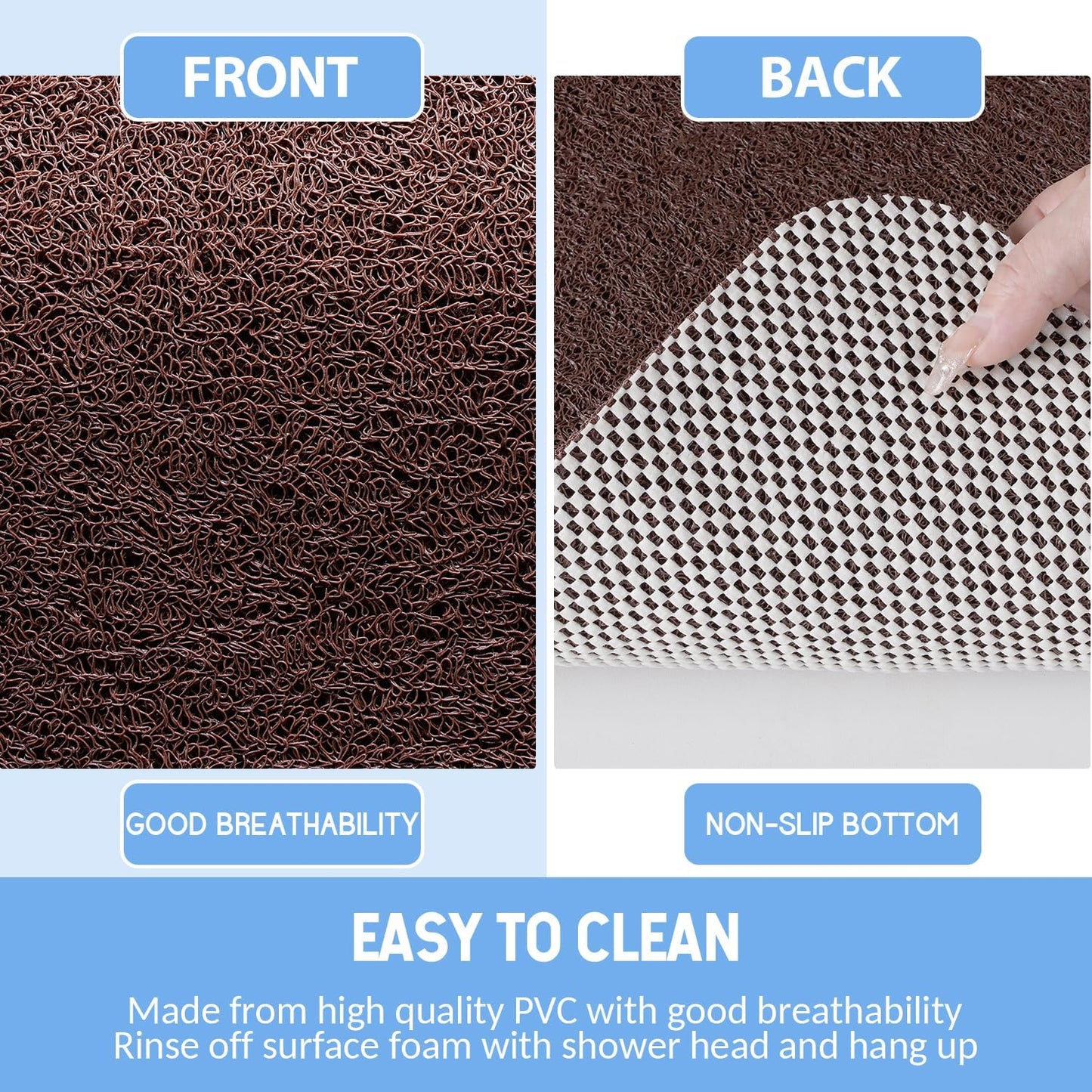 Non-Slip Bathtub Mat, Anti Slip Shower Mat, Fast Drying Bathtub Mats, Foot Scrubber Mat, Anti Slip Mat for Tub, Floor, Bathroom, Kitchen, Home, Hotel (Brown 40"×28")