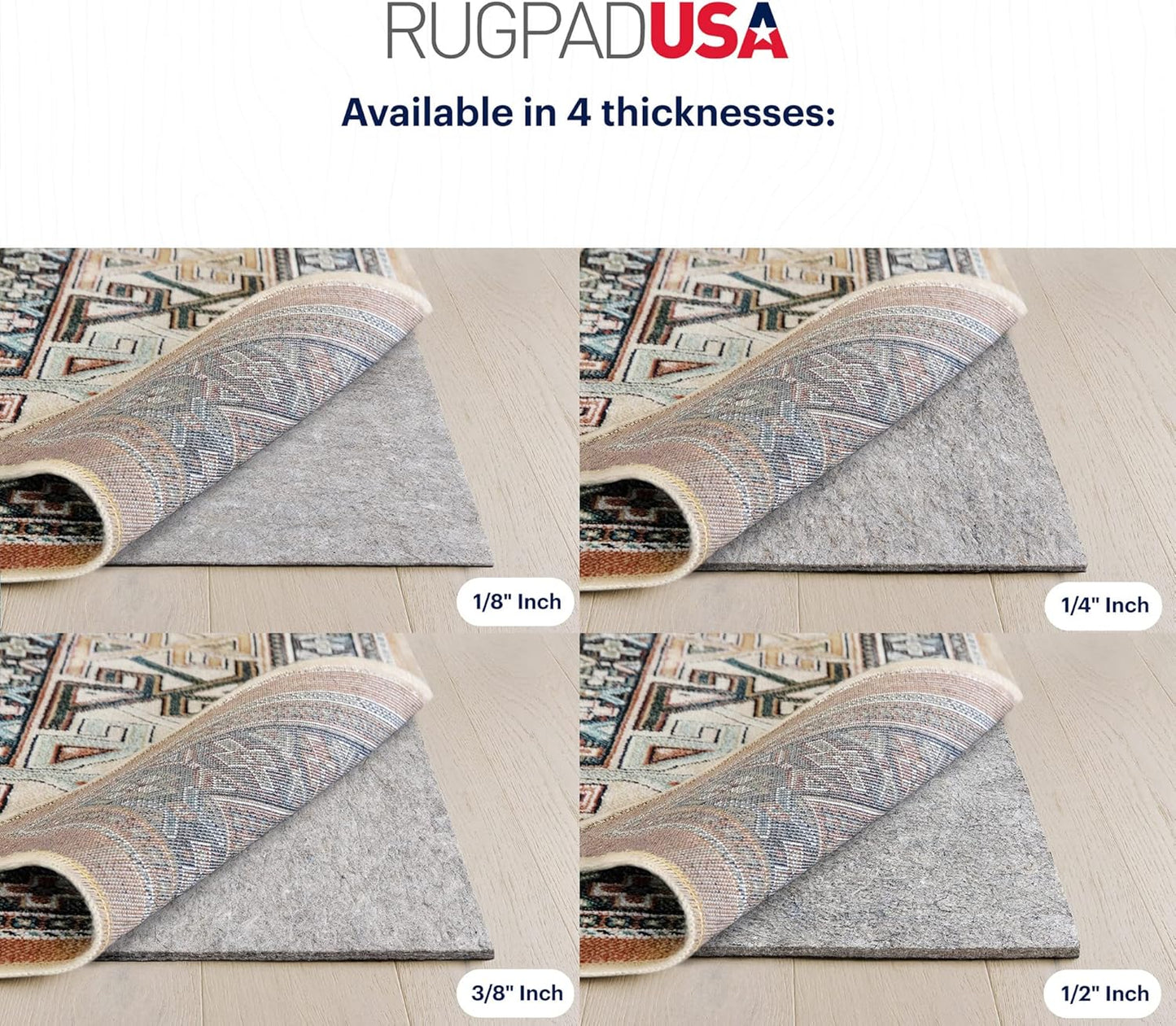 RUGPADUSA - Dual Surface - 9' Round - 3/8" Thick - Felt + Rubber - Enhanced Non-Slip Rug Pad - Adds Comfort and Protection - for Hard Surface Floors