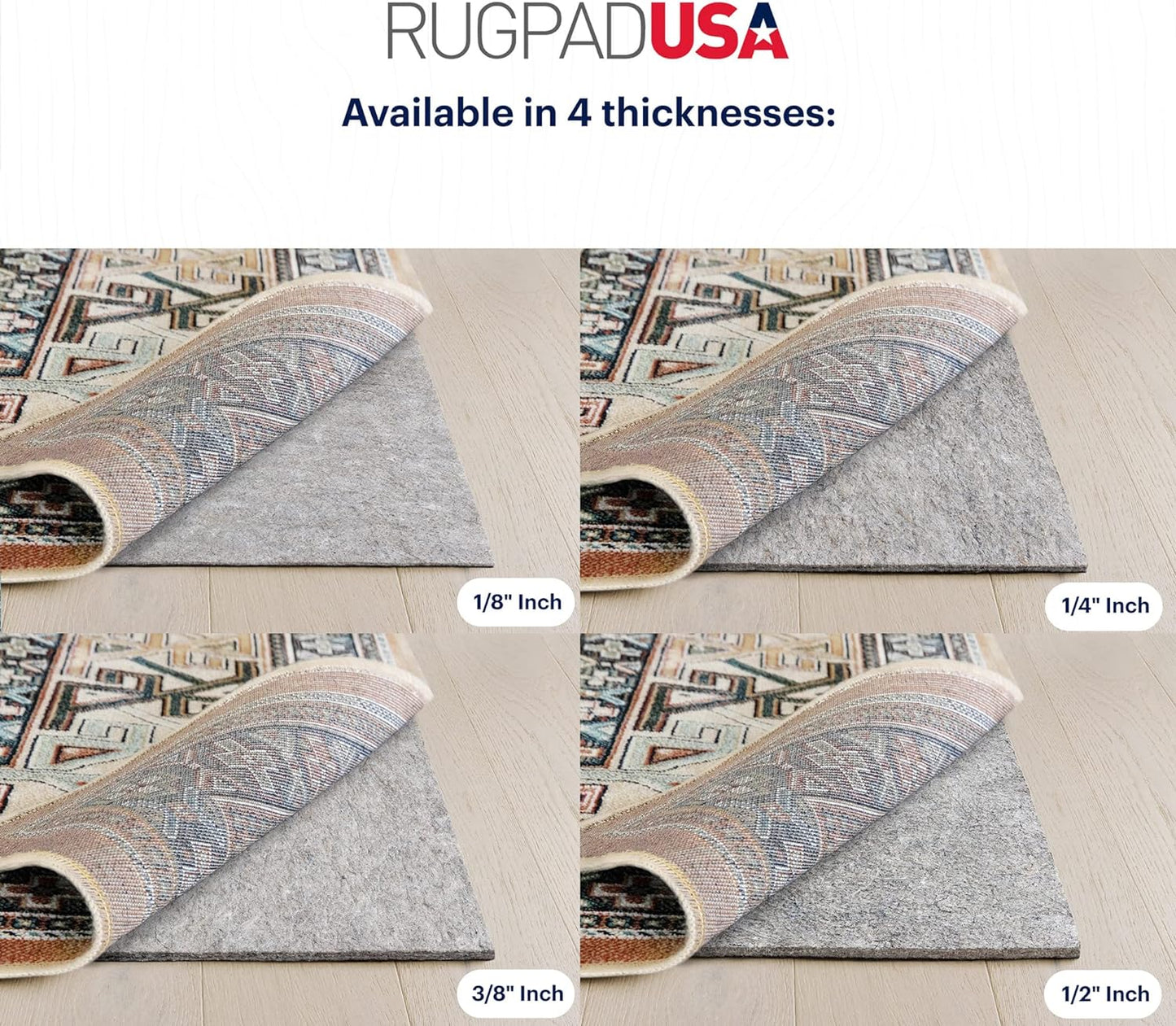 RUGPADUSA - Dual Surface - 2'x3' - 3/8" Thick - Felt + Rubber - Enhanced Non-Slip Rug Pad - Adds Comfort and Protection - for Hard Surface Floors