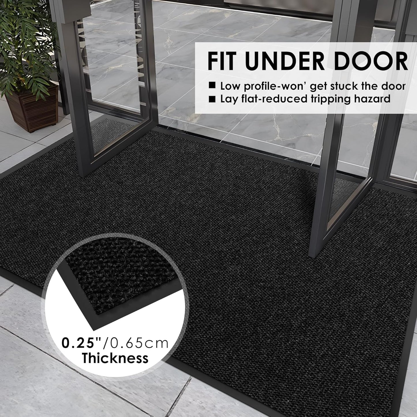 2′ x 10′ Front Door Mat Indoor Outdoor Entrance, Commercial Floor Mat Heavy Duty Dirt Trapper Entryway Doormat, Custom Size Non Slip Rubber Backing Welcome mat, Door Mat for High Traffic Area