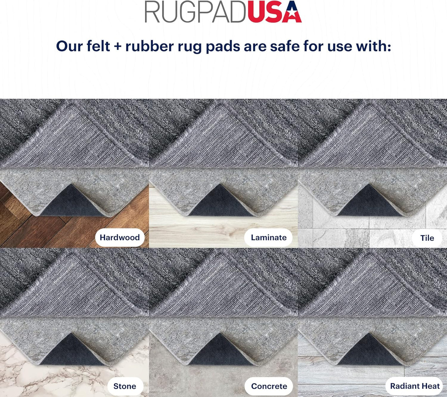 RUGPADUSA - Dual Surface - 11'x15' - 3/8" Thick - Felt + Rubber - Enhanced Non-Slip Rug Pad - Adds Comfort and Protection - for Hard Surface Floors