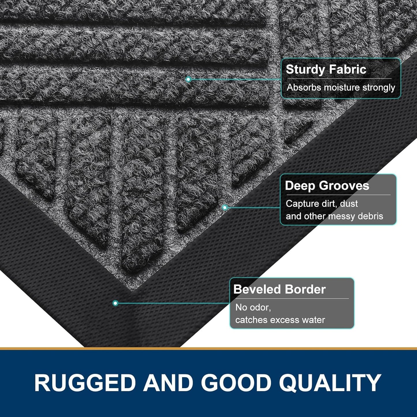 Smiry Front Door Mat Outside Entrance, Heavy Duty Outdoor Indoor Natural Rubber Doormat, Non Slip, Trap Dirt and Moisture, Easy Clean, Low Profile Patio Porch Entryway Mat, 29.5x17, Light Grey